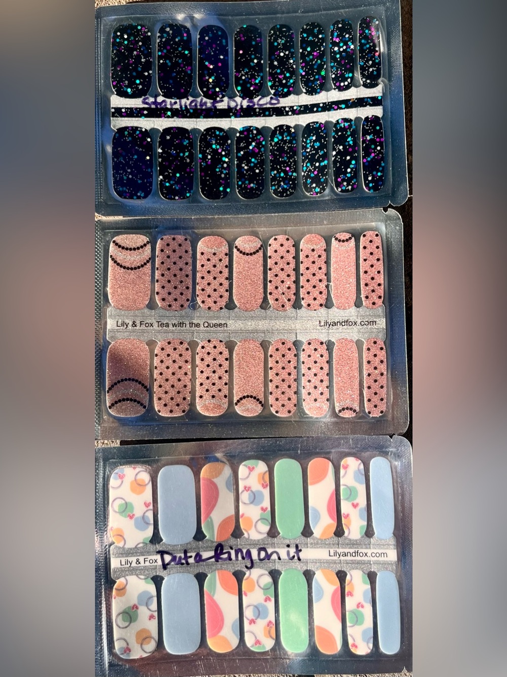 Lily & Fox set of 9 Mixed Nail Wrap Bundle — Glitter, Pastel & Printed Styles - Picture 3 of 4